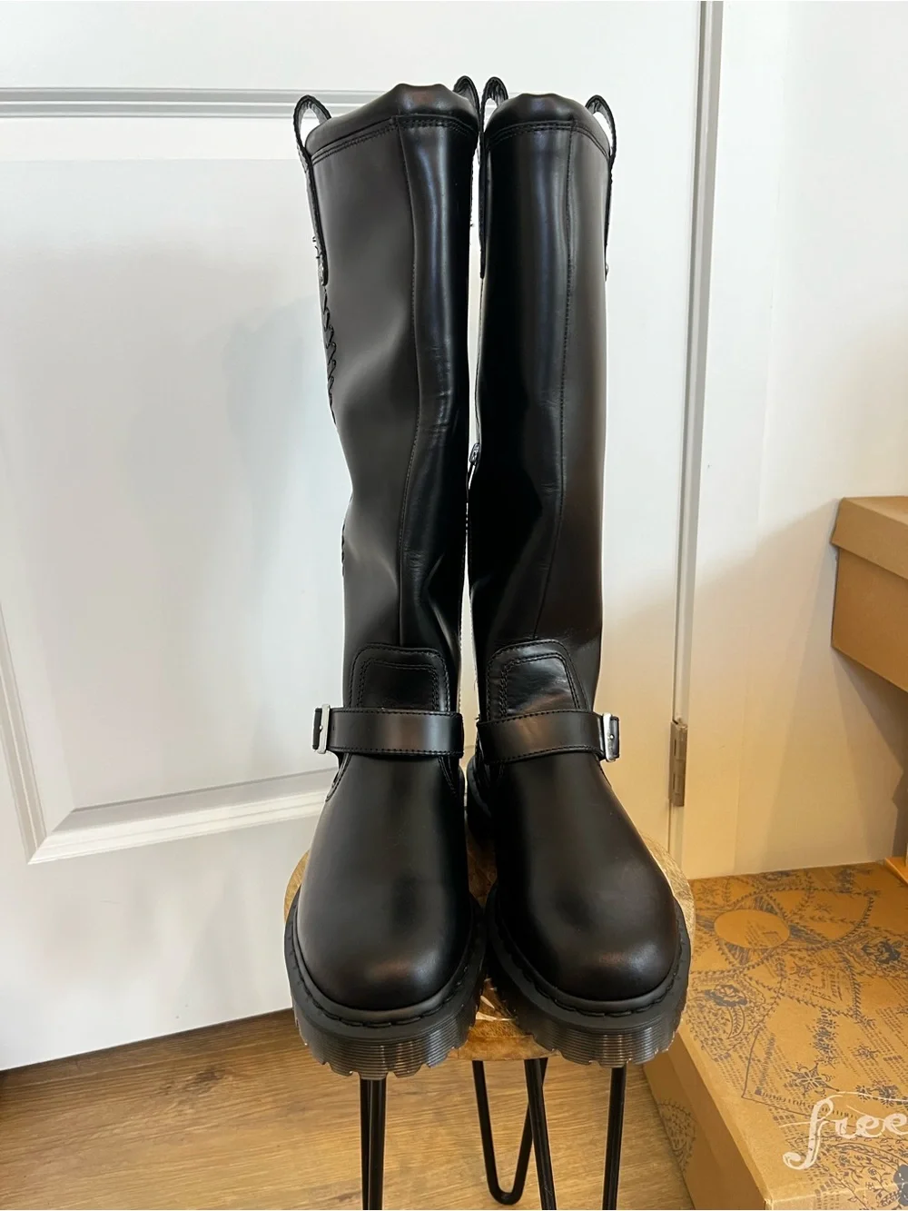 NIB Dr. Martens Aniston BKR  Black Knee-High Lug Sole Women's Boot